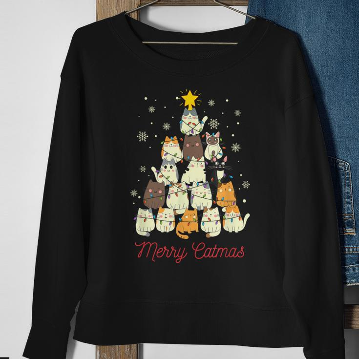 Merry Catmas Cat Christmas Tree Cat Lover Sweatshirt Gifts for Old Women