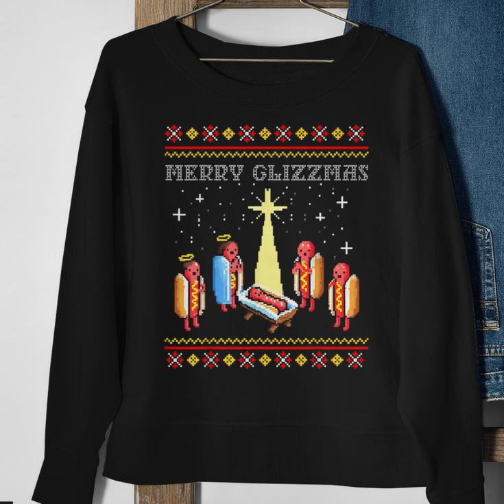Merry Glizzmas Tacky Merry Christmas Hot Dogs Holiday Sweatshirt Gifts for Old Women