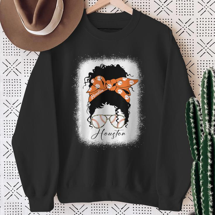 Messy Bun Bleached Houston Souvenir I Love Houston Women Sweatshirt Gifts for Old Women