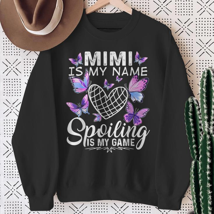 Mimi Is My Name Spoiling Is My Game Cute Butterflies Print Sweatshirt Gifts for Old Women