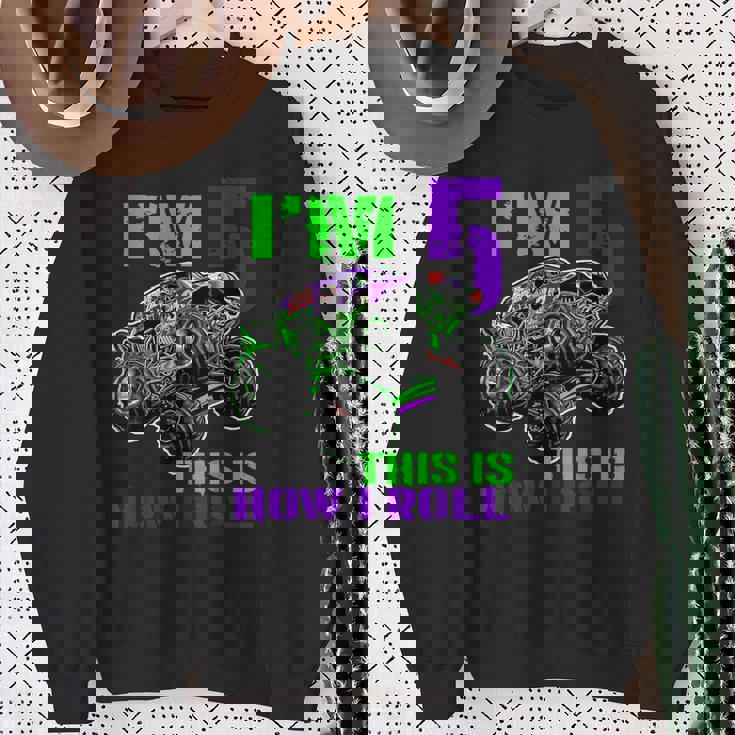 Monster Truck Are My Jam 5 Year Old Boys 5Th Birthday Party Sweatshirt Gifts for Old Women