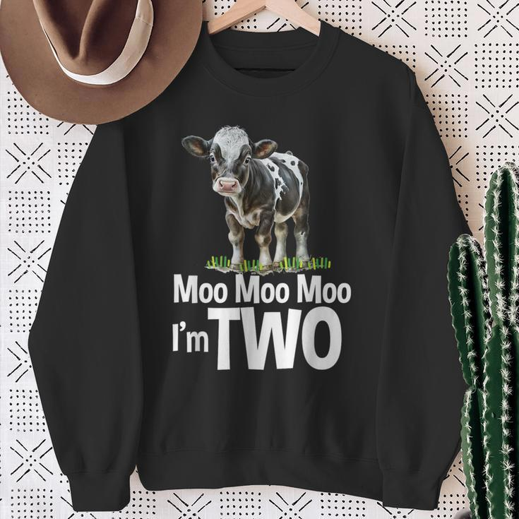 Moo Moo I'm Two 2Nd Birthday Cute Cow Sounds Toddler Sweatshirt Gifts for Old Women