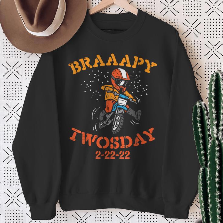 Motocross Braaapy Twosday 2-22-22 2Sday 2S Day Dirt Bike Sweatshirt Gifts for Old Women