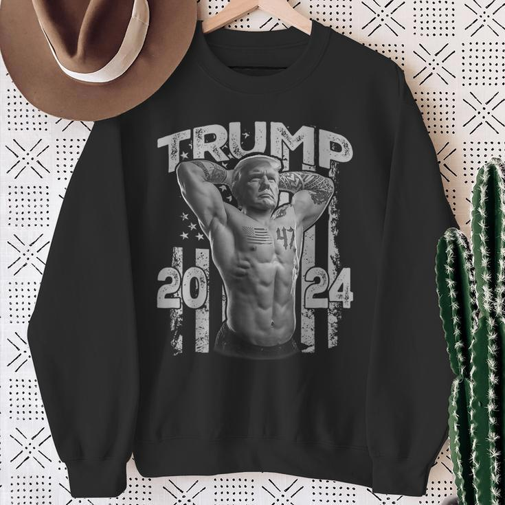 Muscle Trump President Bodybuilding American Flag Trump 2024 Sweatshirt Gifts for Old Women