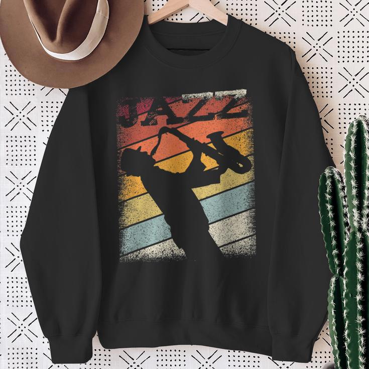 Music Retro Blues Man Plays Saxophone Jazz Sweatshirt Gifts for Old Women