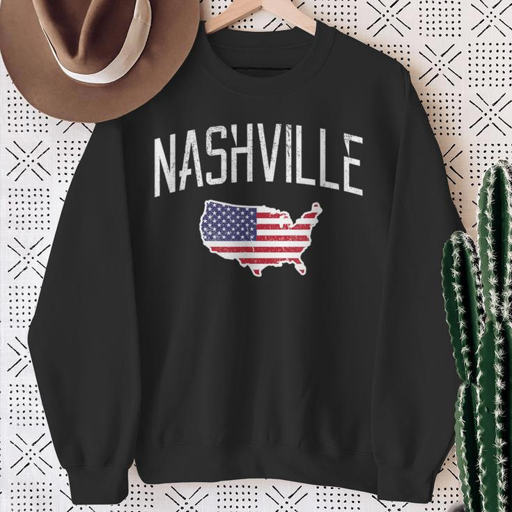 Nashville Tennessee City Pride Usa Flag Distressed Sweatshirt Gifts for Old Women