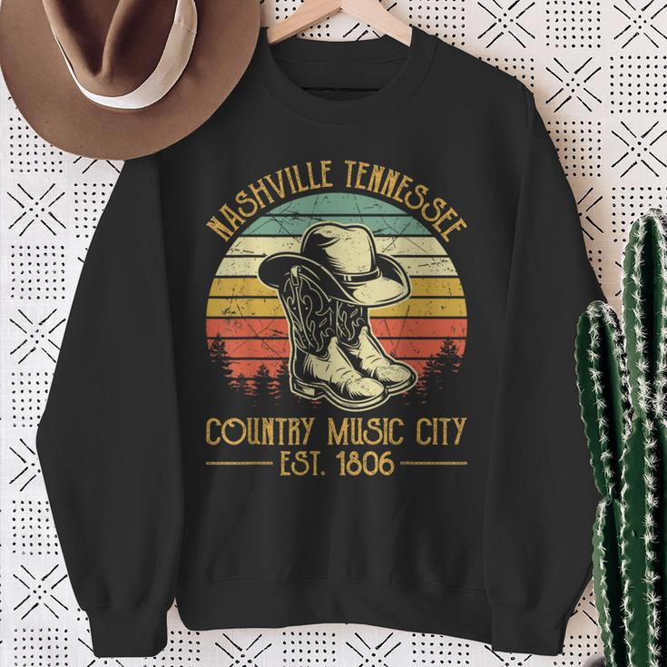 Nashville Tennessee Cowboy Boots Hat Country Music City Sweatshirt Gifts for Old Women
