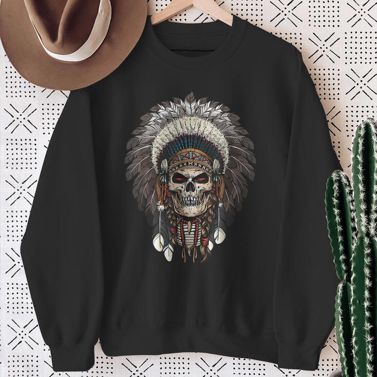 Native American Indian Chief Skull Motorcycle Rider Vintage Sweatshirt Gifts for Old Women