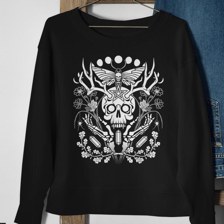 Nature Witch Skull And Death's Head Moth Moons & Crystals Sweatshirt Gifts for Old Women