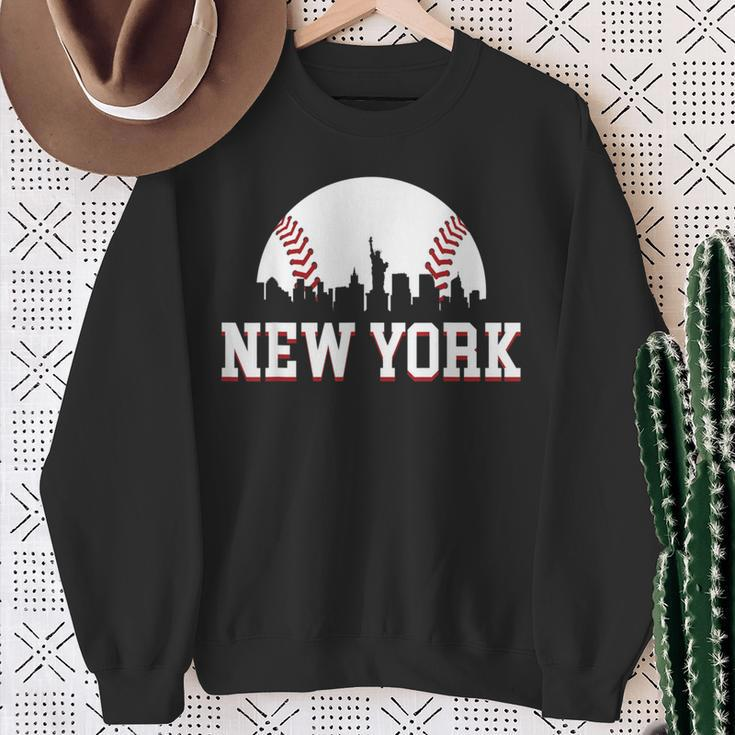 New York City Skyline Downtown Cityscape Baseball Sports Fan Sweatshirt Gifts for Old Women