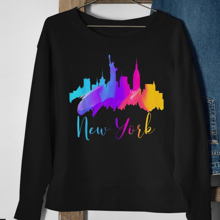 New York Watercolor Skyline Souvenir Nyc Liberty Big Apple Sweatshirt Gifts for Old Women