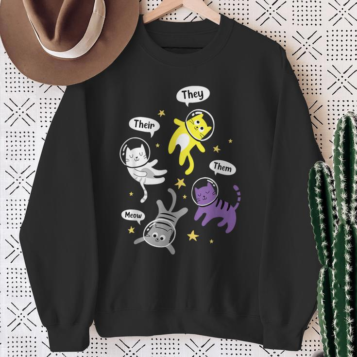 Nonbinary Space Kittens Cats They Them Enby Ally Lgbt Pride Sweatshirt Gifts for Old Women