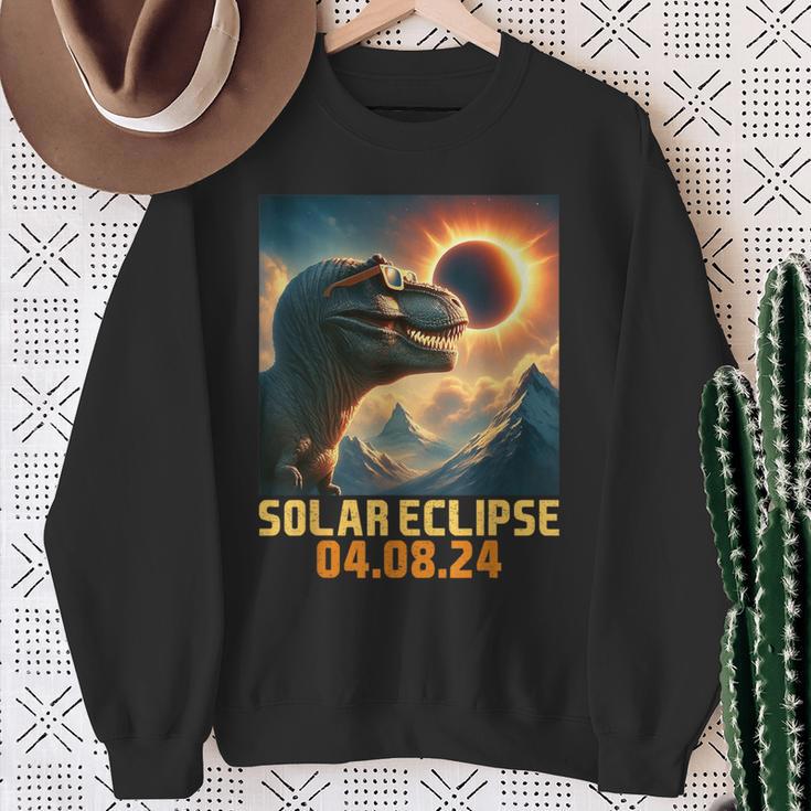 North AmericaRex Dinosaur Glasses Solar Eclipse 4 08 24 Sweatshirt Gifts for Old Women