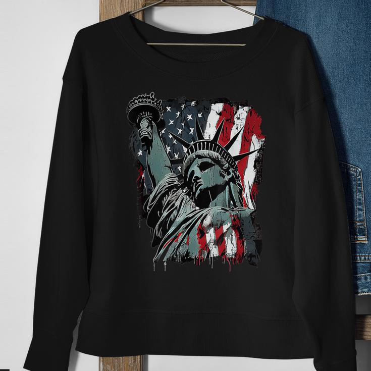 Nyc New York City Statue Of Liberty Usa Flag Graphic Sweatshirt Gifts for Old Women