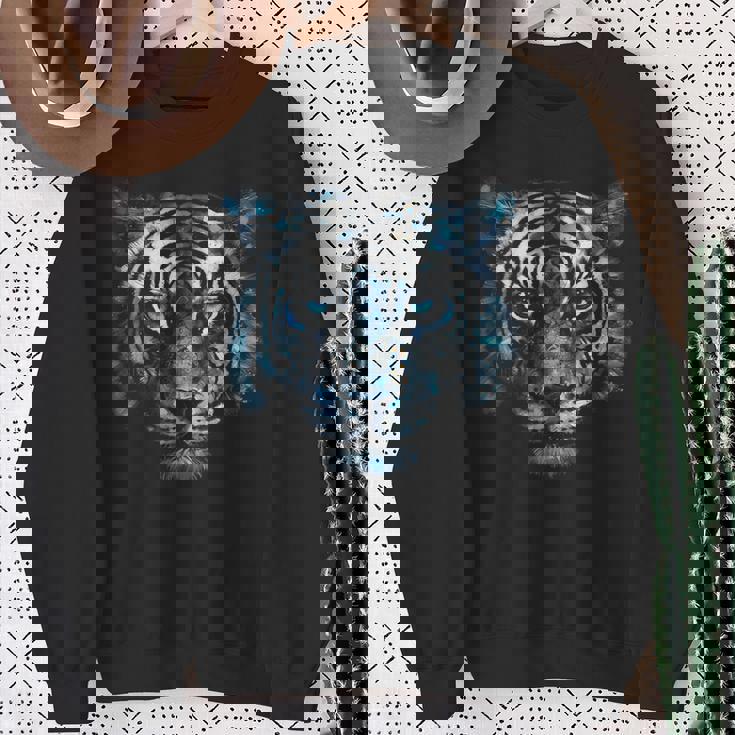 Obra De Arte De Tigre Ojos Azules Arte Animal Tigre Camisa de entrenamiento Regalos para ancianas