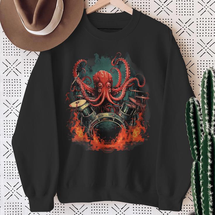 Octopus Japanese Playing Drums Drummer Drumming Musician Sweatshirt Gifts for Old Women