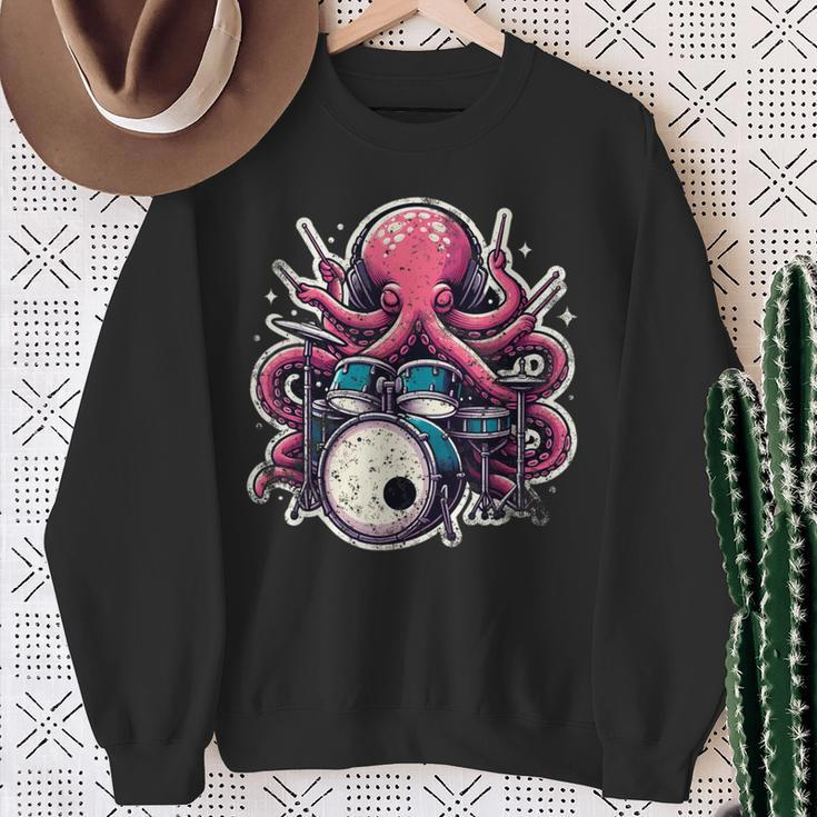 Octopus Playing Drums Drummer Musician Drumming Band Sweatshirt Gifts for Old Women
