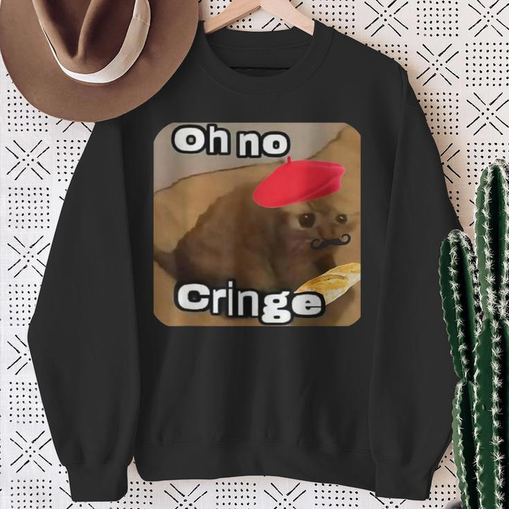 Oh No Cringe Cat French Baguette Internet Cat Meme Sweatshirt Geschenke für alte Frauen