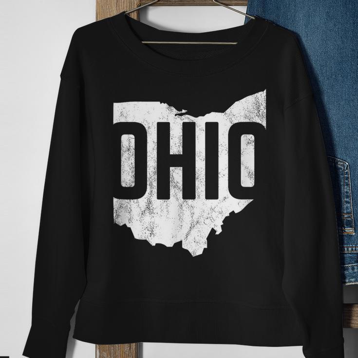 Ohio Pride Distressed Retro Look State Silhoutte Sweatshirt Gifts for Old Women