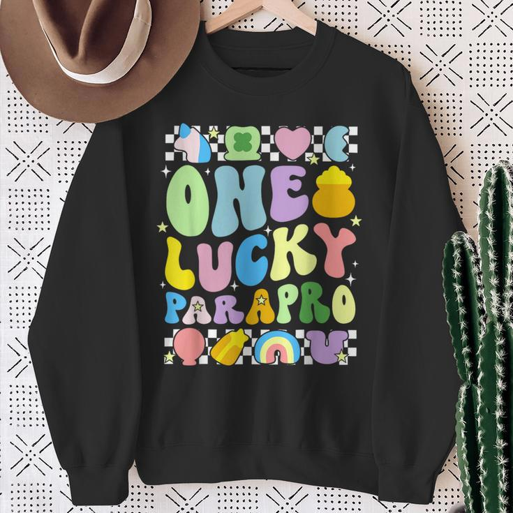 One Lucky Parapro St Patrick's Day Paraprofessional Groovy Sweatshirt Gifts for Old Women