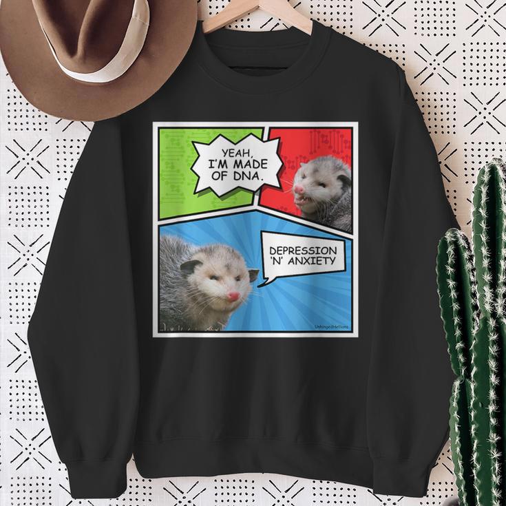 Opossum Comic Yeah I’M Made Of Dna Depression Anxiety Meme Sweatshirt Gifts for Old Women