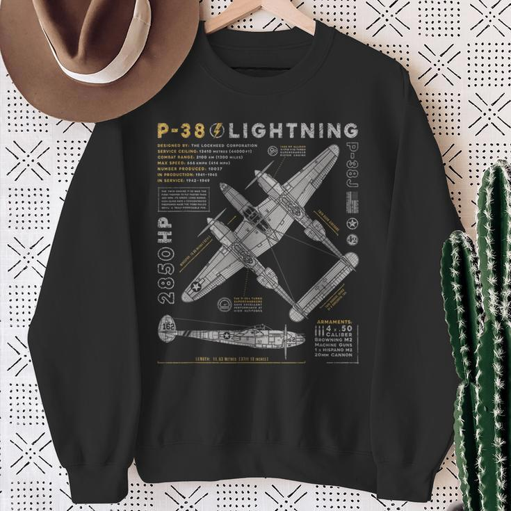 P-38 Lightning Vintage P38 Fighter Aircraft Ww2 Aviation Sweatshirt Gifts for Old Women