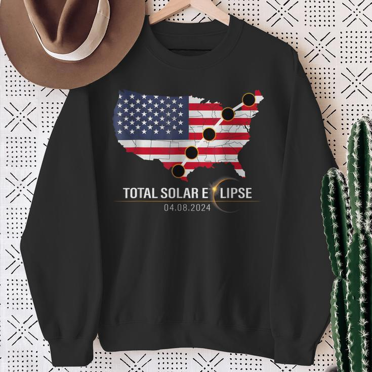 Path Of Totality America Usa Map Total Solar Eclipse 2024 Sweatshirt Gifts for Old Women
