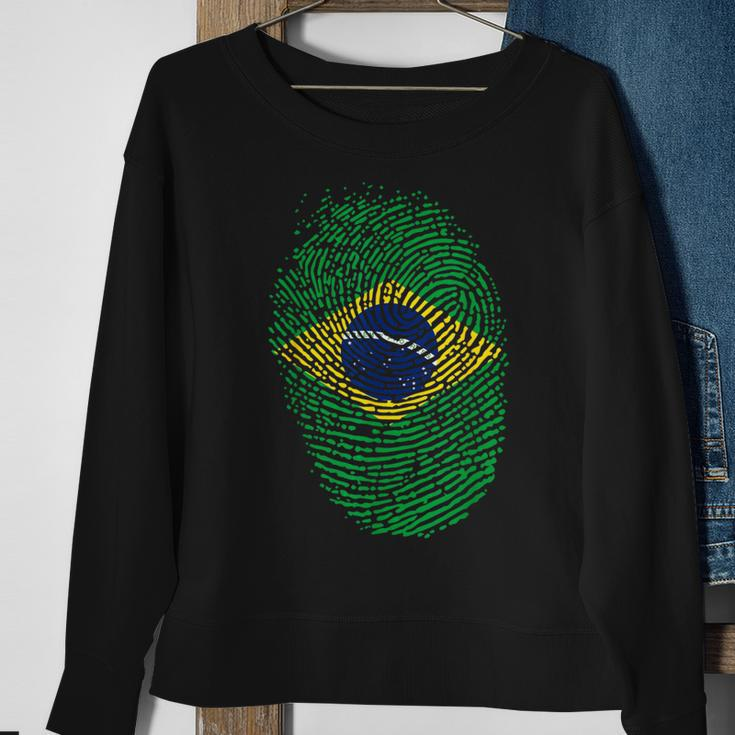 Patriotic Fingerprint Brazil Brazilian Flag Sweatshirt Gifts for Old Women