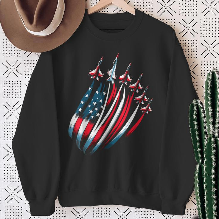 Patriotic Usa Flag Fighter Jets Boys 4Th Of July Sweatshirt Gifts for Old Women