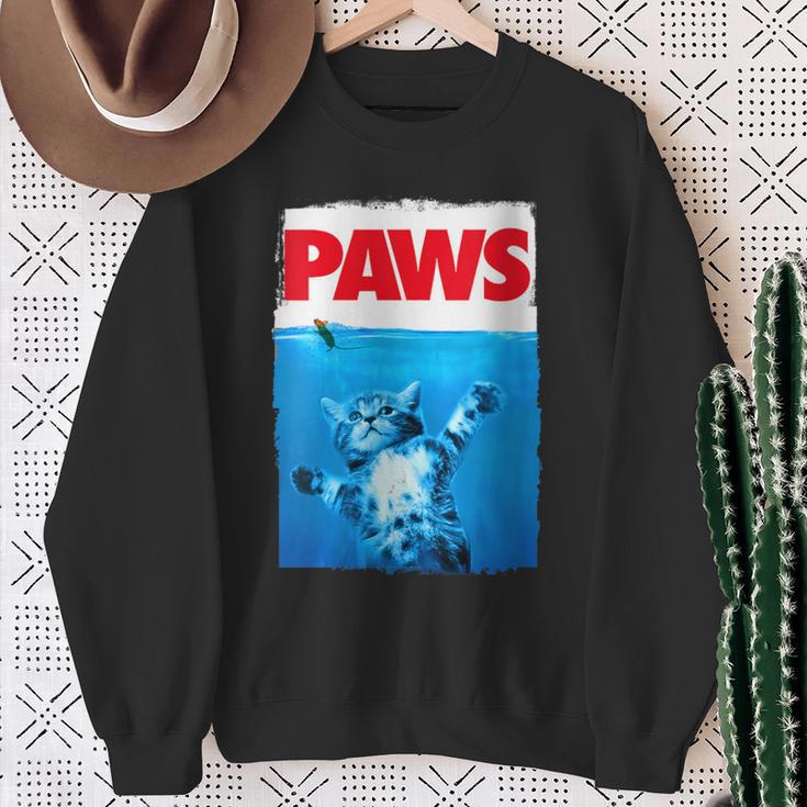 Paws Cat And Mouse Top Cute Cat Lover Parody Top Sweatshirt Gifts for Old Women