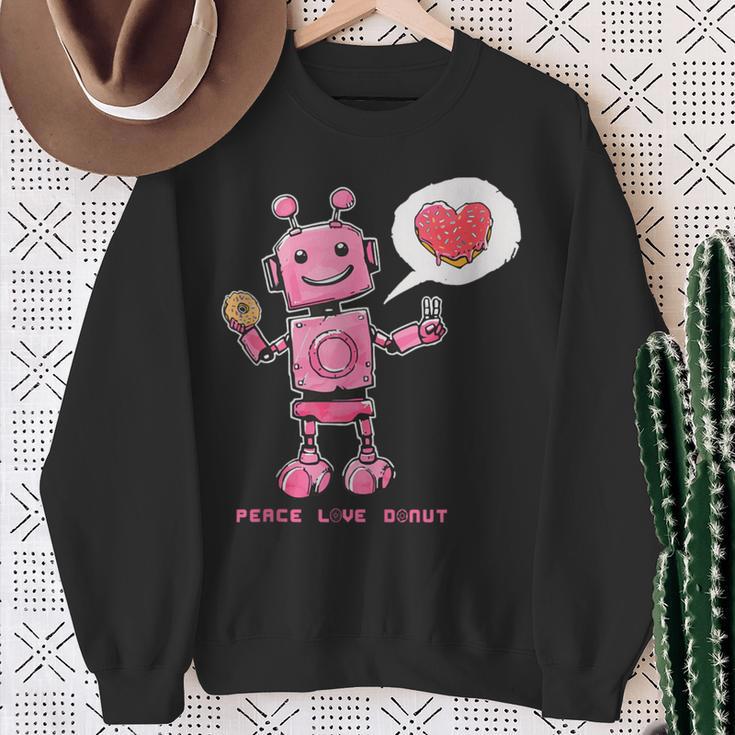 Peace Love Donuts Retro Robot Sweatshirt Gifts for Old Women