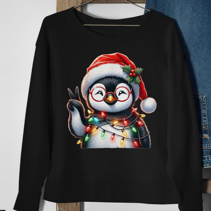 Peace Sign Hand Penguin Santa Christmas Penguin Pajamas Sweatshirt Gifts for Old Women