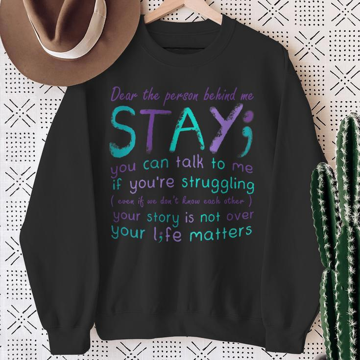 Person Behind Suicide Prevention Depression Awareness Back Sweatshirt Gifts for Old Women