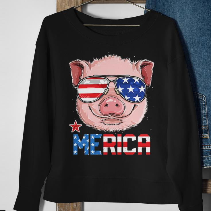 Pig 4Th Of July Merica American Flag Sunglasses Sweatshirt Gifts for Old Women