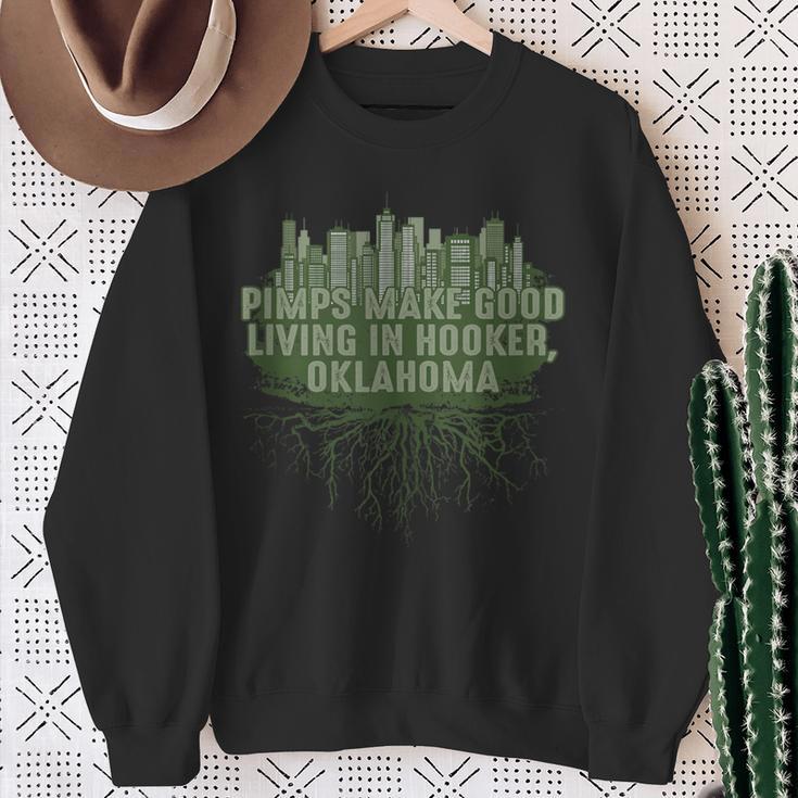 Pimps In Hooker Oklahoma Pun Ok Joke Oklahomans Trivia Sweatshirt Gifts for Old Women