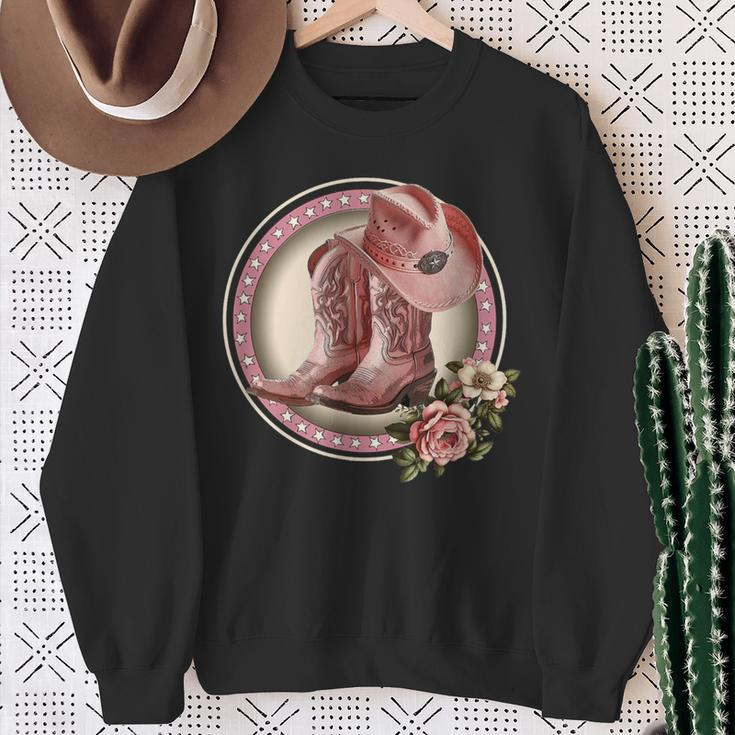 Pinks & Boots Vintage Cowboy Boots Cowgirl Hat Western Sweatshirt Gifts for Old Women