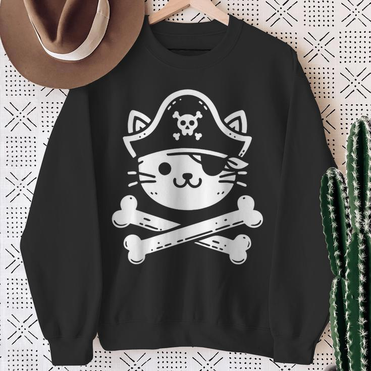 Pirate Cat Crossbones Cat Lover Cats Kitten Owner Sweatshirt Gifts for Old Women