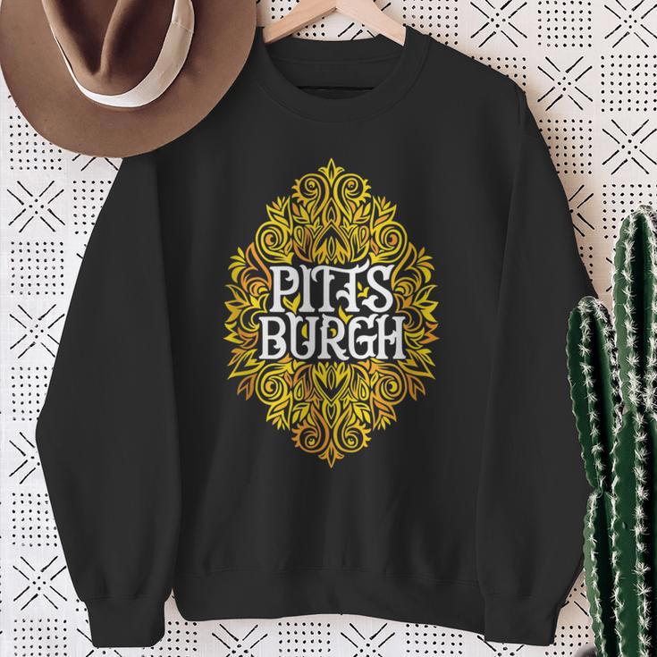 Pittsburgh Swirls Cute Black And Yellow Sweatshirt Gifts for Old Women