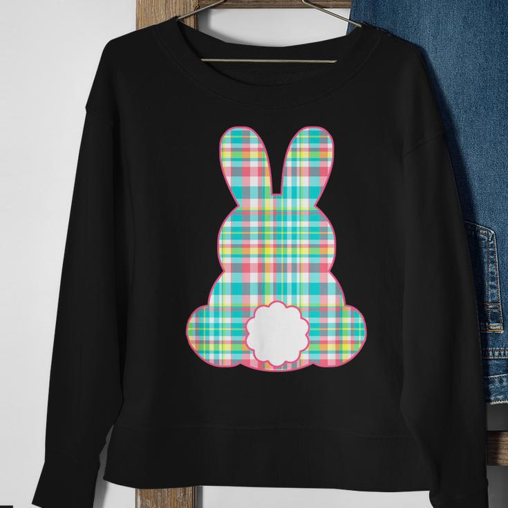 Plaid Pastel Multi Color Gingham Check Easter Bunny Sweatshirt Gifts for Old Women