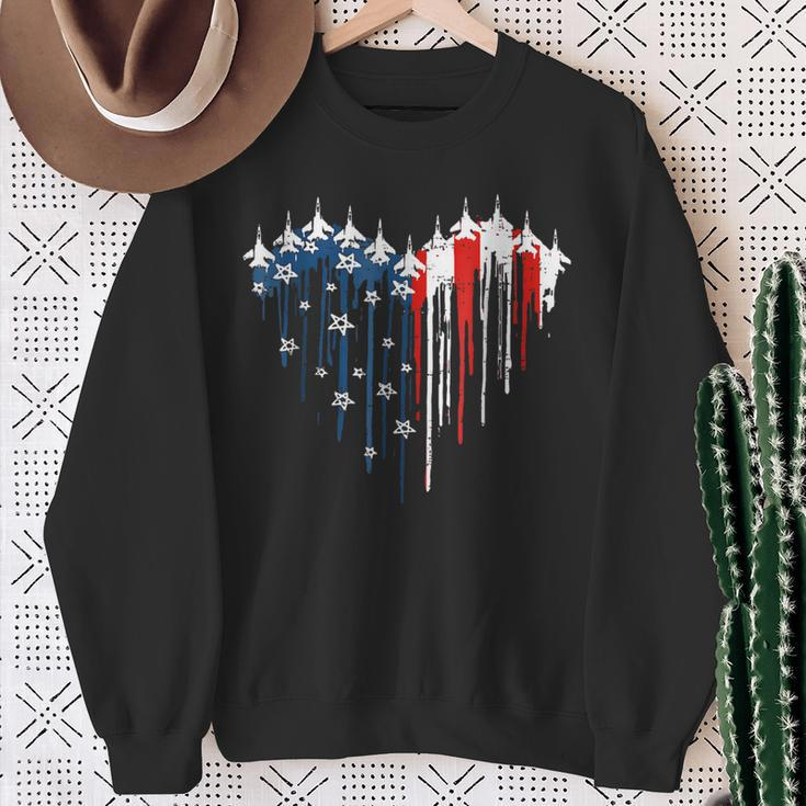 Plane Flag Heart America 4Th Of July Sweatshirt Gifts for Old Women