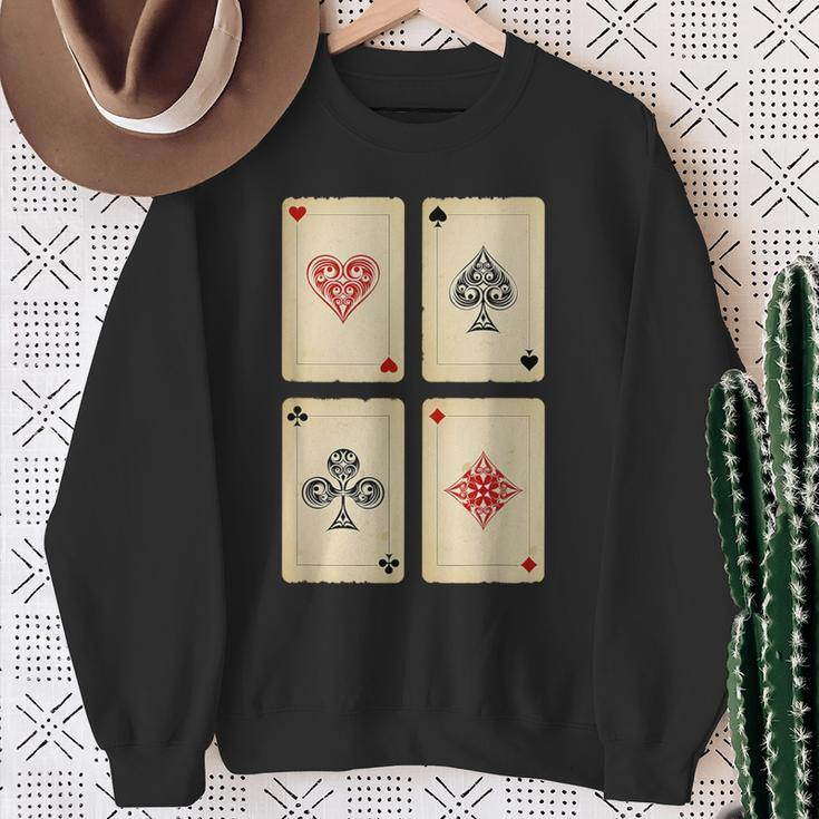 Poker Texas Hold'em Gambling Casino 4 Aces Poker Sweatshirt Gifts for Old Women