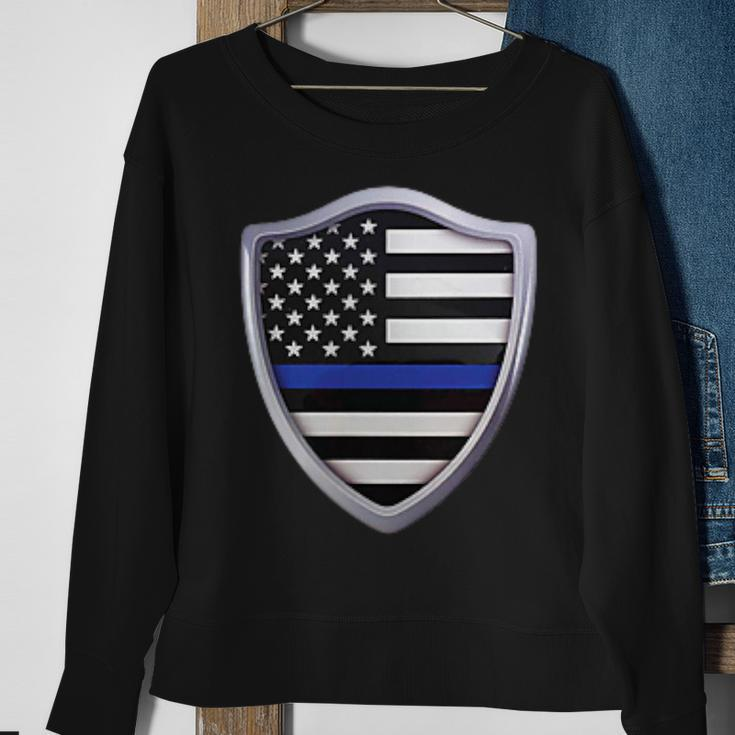 Police Blue Line Us Flag Police Shield Blue Lives Matter Sweatshirt Gifts for Old Women