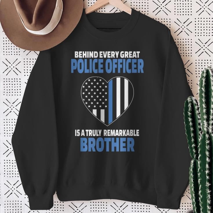 Police Officer Brother Cute Heart Flag Sweatshirt Gifts for Old Women