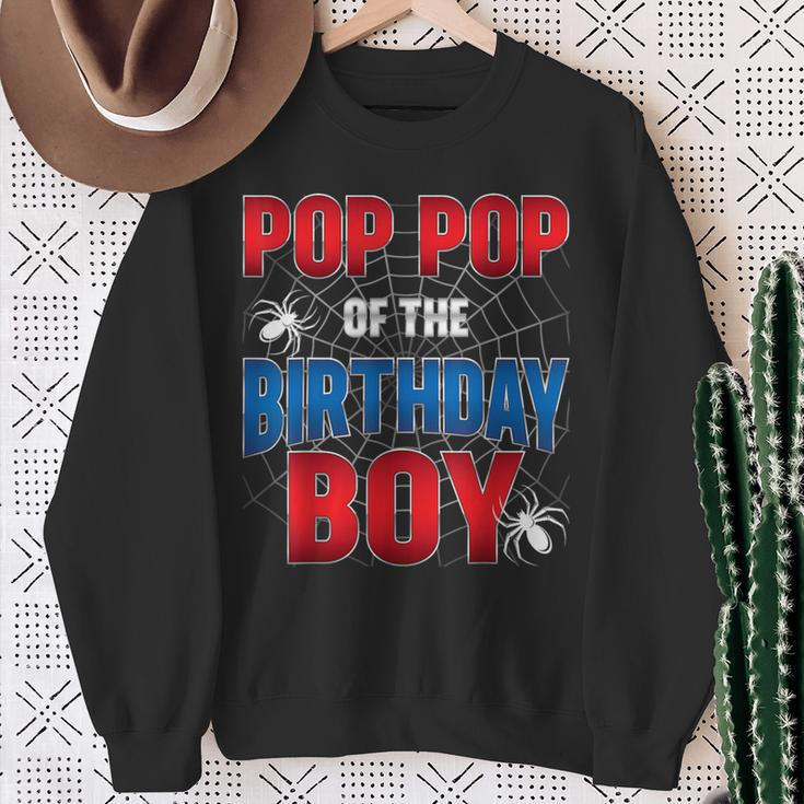 Pop Pop Of Birthday Boy Costume Spider Web Birthday Party Sweatshirt Gifts for Old Women
