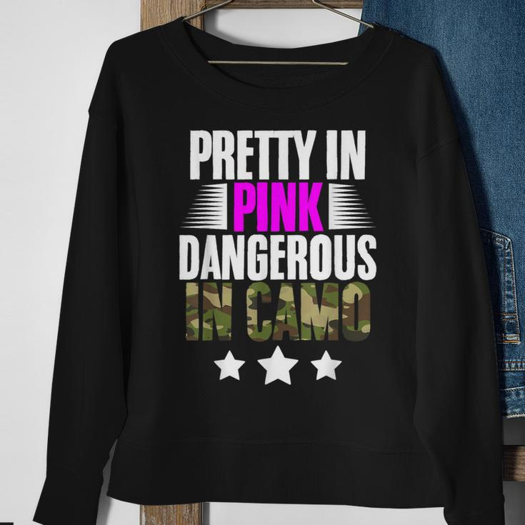 Pretty Pink Dangerous In Camo Hunting Hobby Sweatshirt Gifts for Old Women