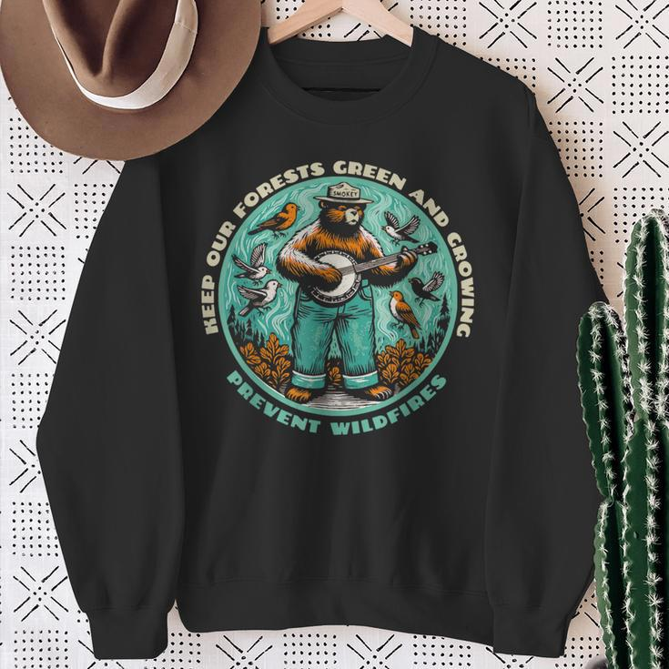 Prevent Wildfires Smokey Bear Banjo & Birds Sweatshirt Gifts for Old Women
