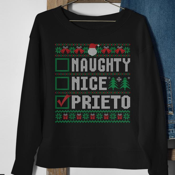Prieto Family Name Naughty Nice Prieto Christmas List Sweatshirt Gifts for Old Women