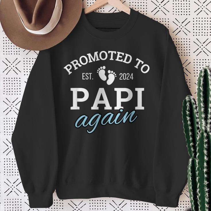 Promoted To Papi Again 2024 2Nd Pregnancy Announcement Daddy Sweatshirt Gifts for Old Women