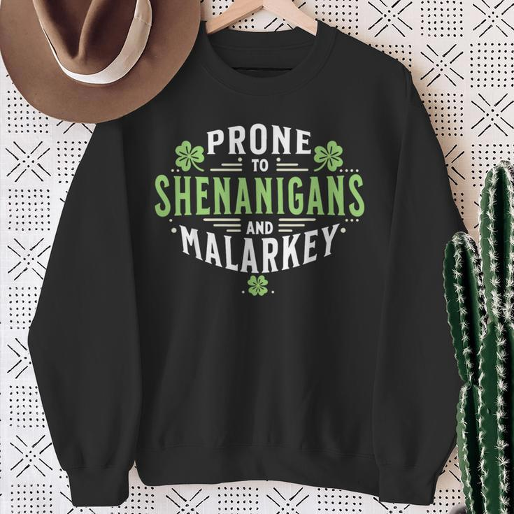 Prone To Shenanigans & Malarkey Fun Clovers St Patrick's Day Sweatshirt Gifts for Old Women