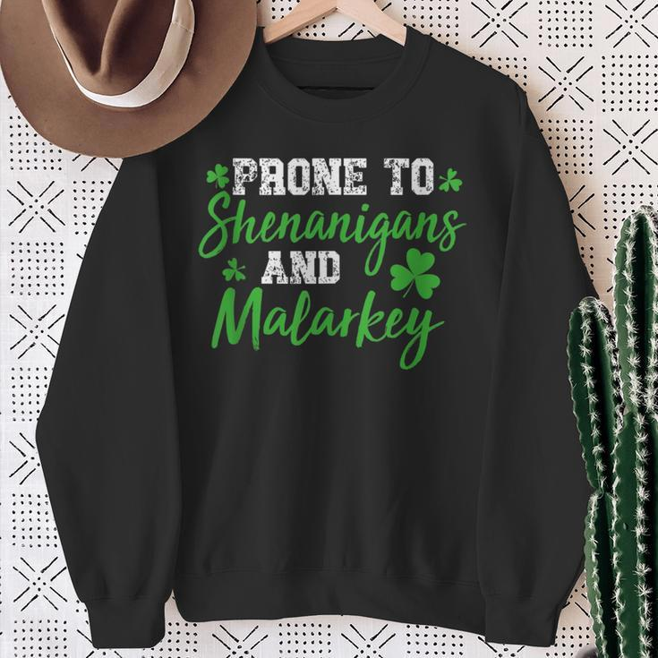 Prone To Shenanigans & Malarkey Fun Clovers St Patrick's Day Sweatshirt Gifts for Old Women